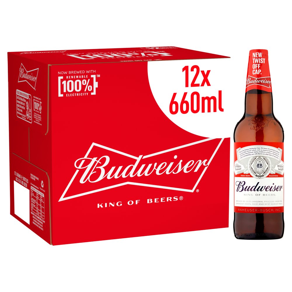 407910 Budweiser Lager Beer Bottles 12 x 660ml - Image 1