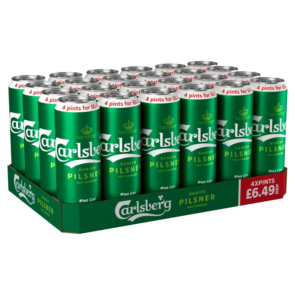 5010153873692 Carlsberg Danish Pilsner Lager Beer Can PMP £6.49 4 x 568ml - Image 1