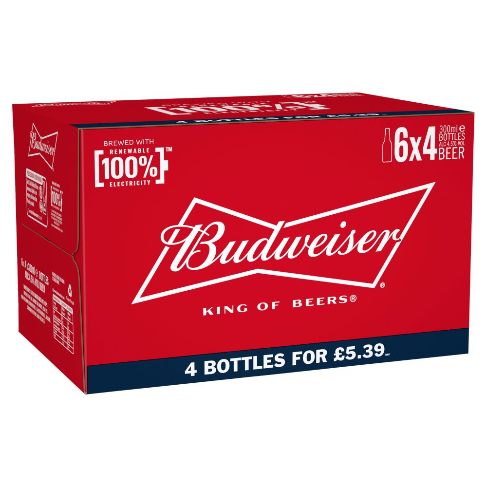 5014379026757 Budweiser Beer Bottle 4 x 330ml - Image 1