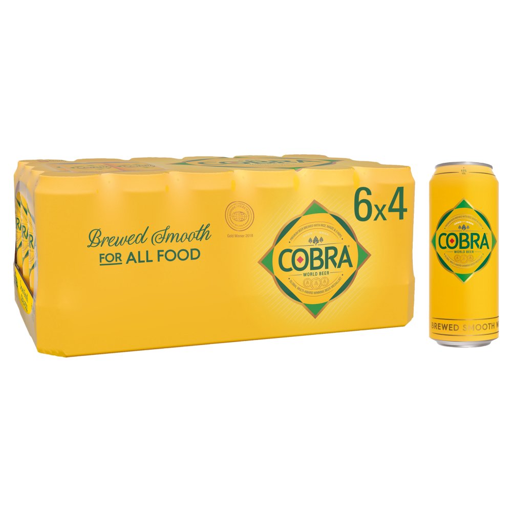 610555 Cobra Premium World Lager Beer Can 6 x 500ml x 4 - Image 1