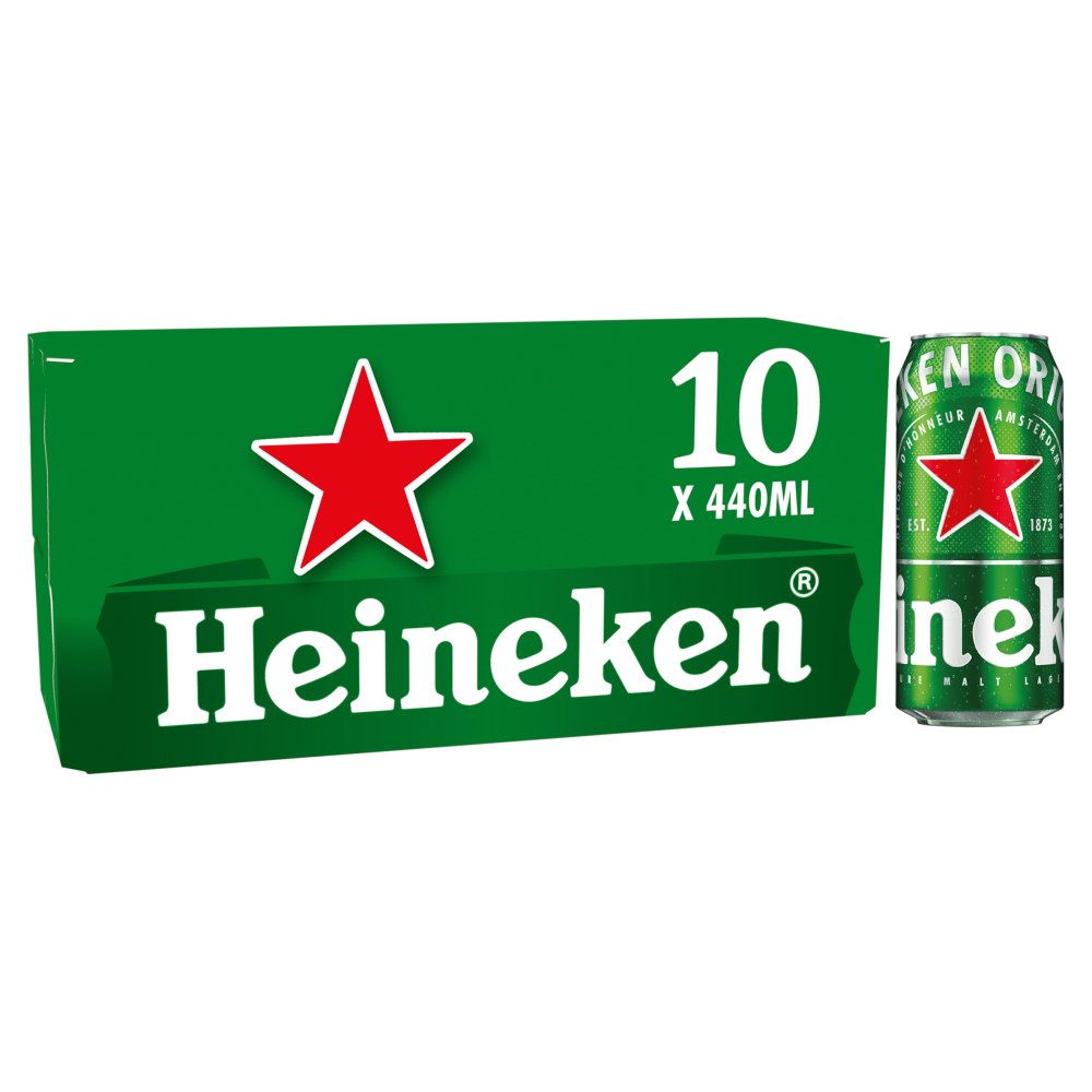 669396 Heineken Premium Lager Beer Can 440ml x 10 - Image 1