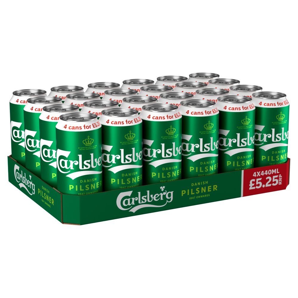 818093 Carlsberg Danish Pilsner Lager Beer Can PMP £5.25 4 x 440ml - Image 1