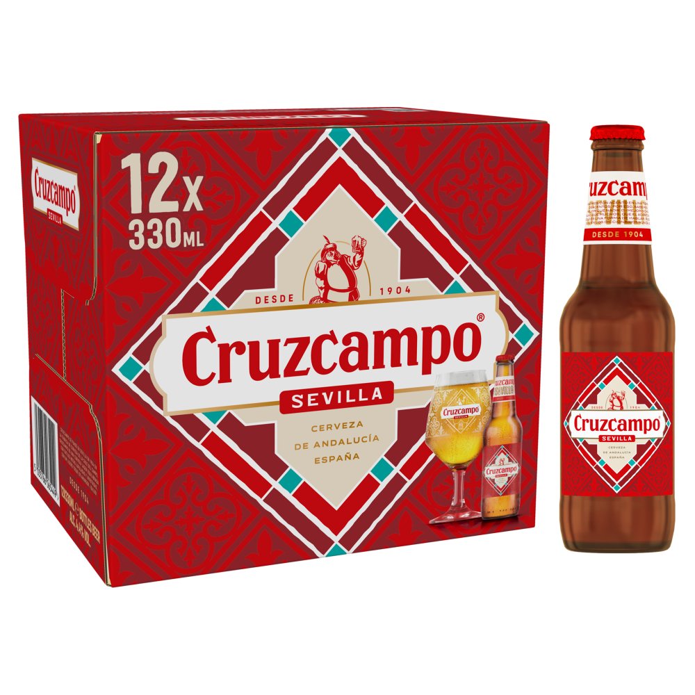 818753 Cruzcampo Sevilla Lager Beer Bottle 1 x 330ml x 12 - Image 1