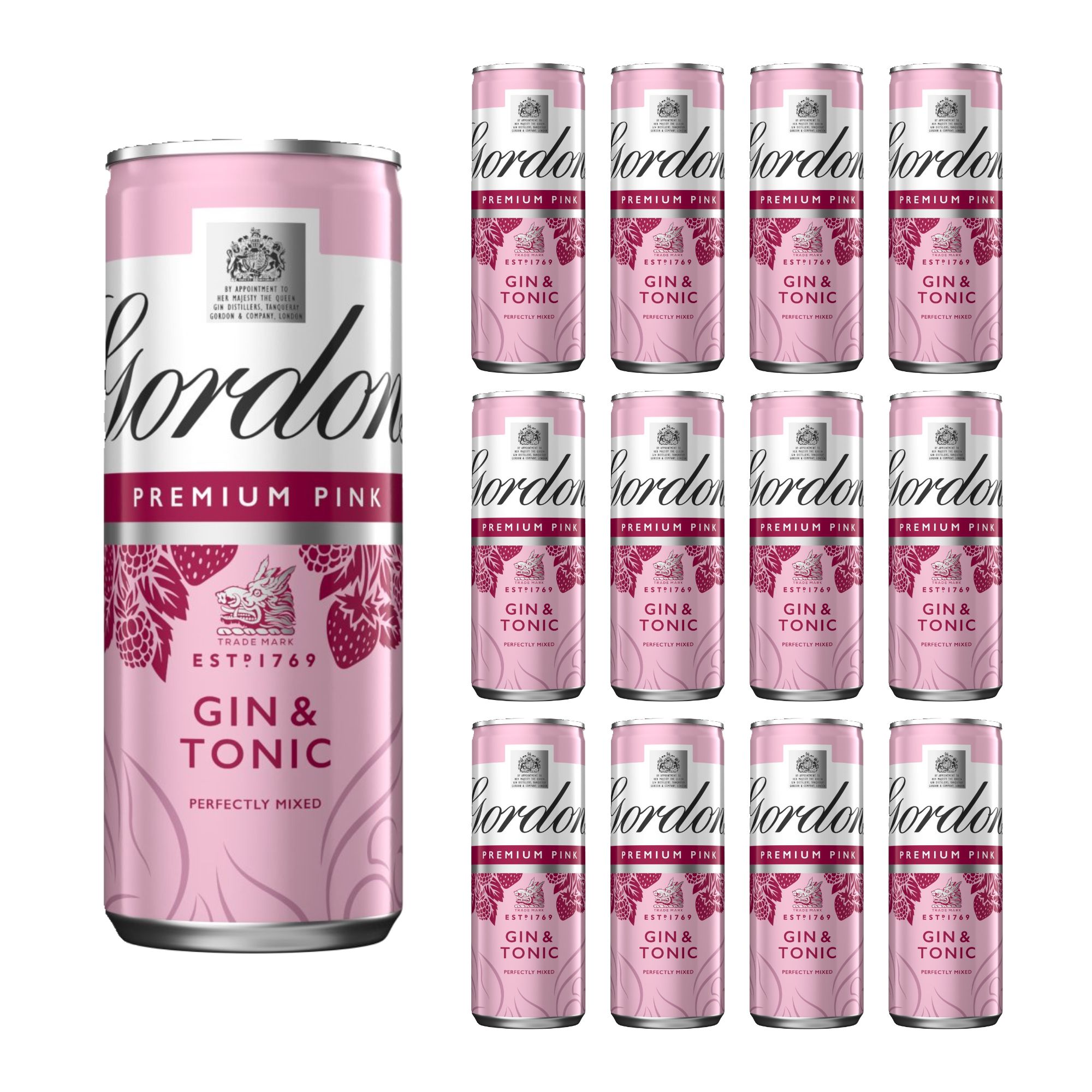 818960 Gordon's Pink Gin & Tonic Premix Ready to Drink 12 x 250ml - Image 1