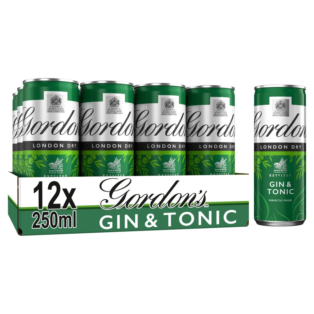 818961 Gordon's London Dry Gin with Tonic 250ml Ready to Drink Premix Can 12 x 250ml - Image 1