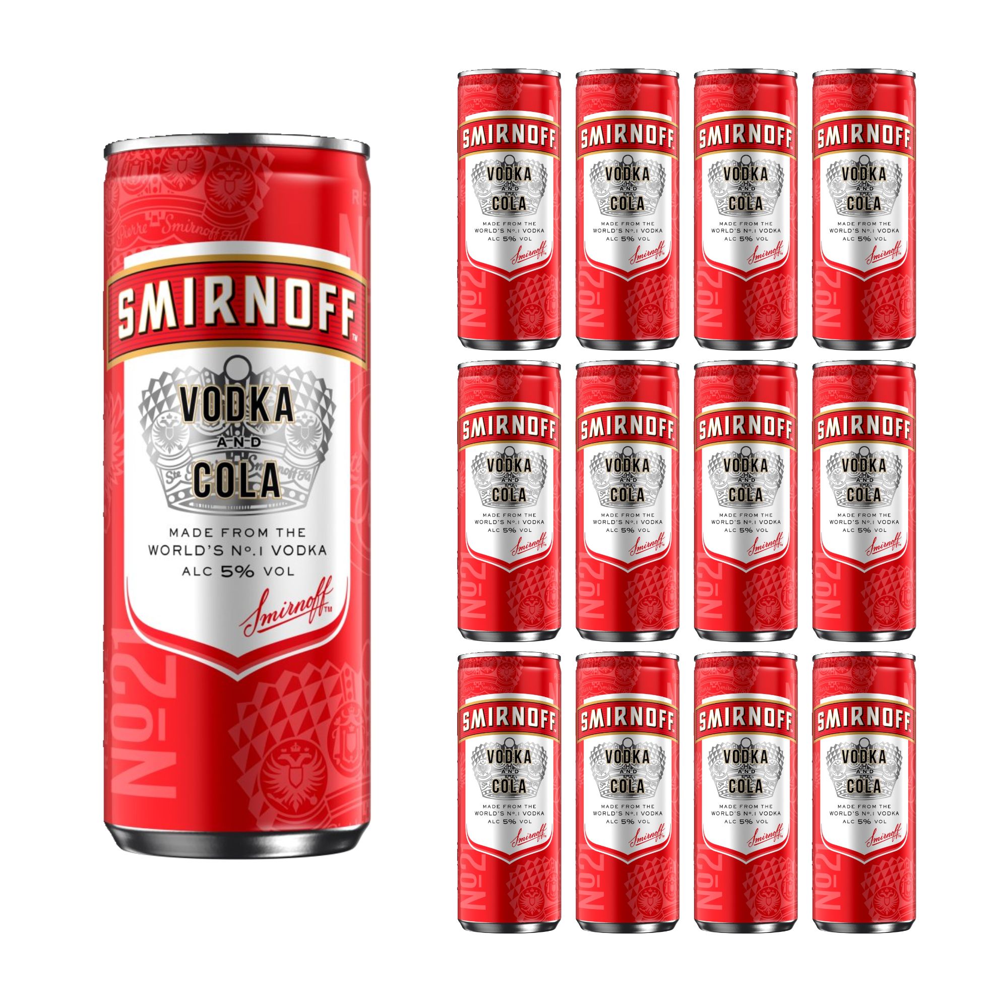 818963 Smirnoff No.21 Vodka and Cola 5% vol Ready to Drink Premix Can 12 x 250ml - Image 1