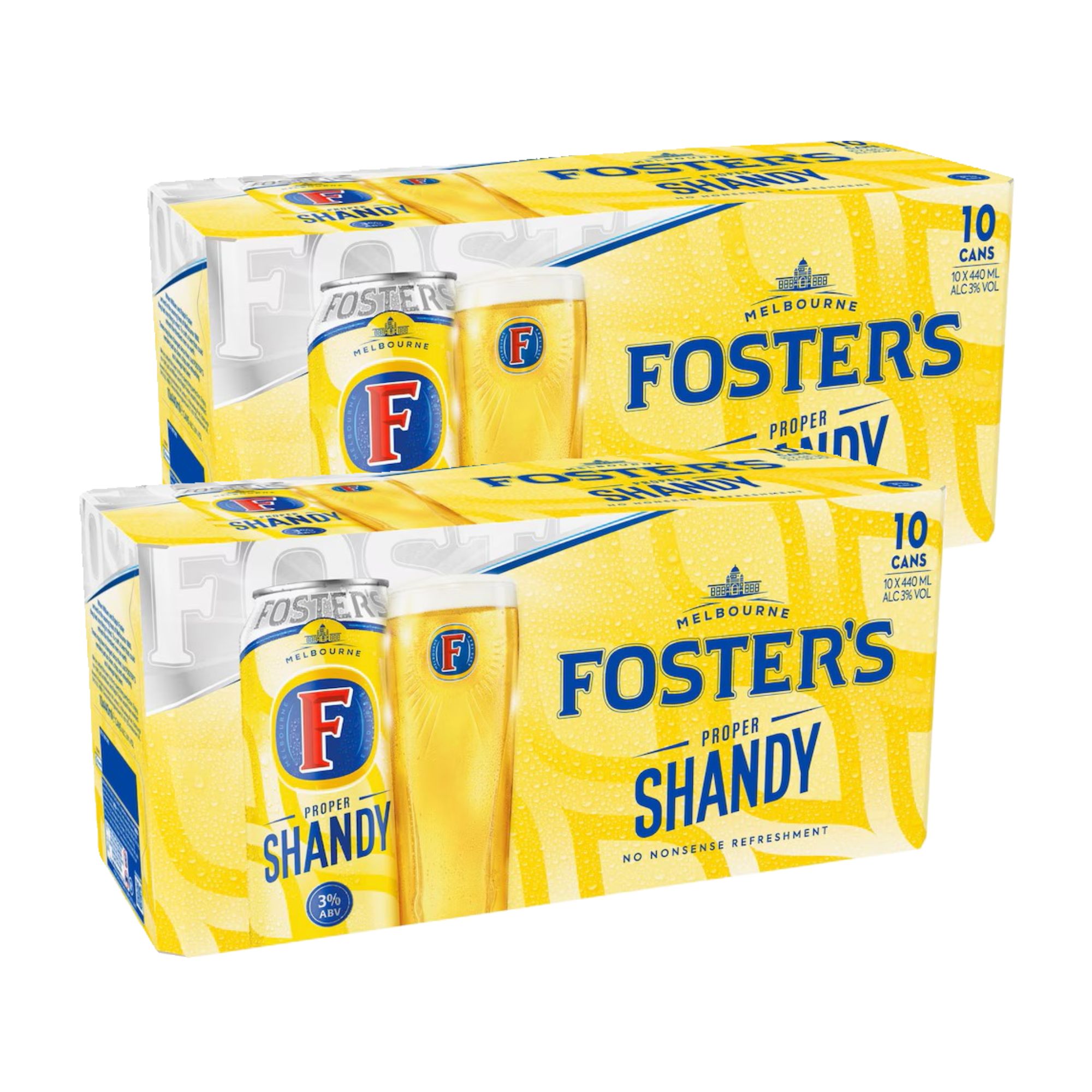 821555 Fosters Proper Lager Shandy Beer Can 2 x 440ml x 10 - Image 1