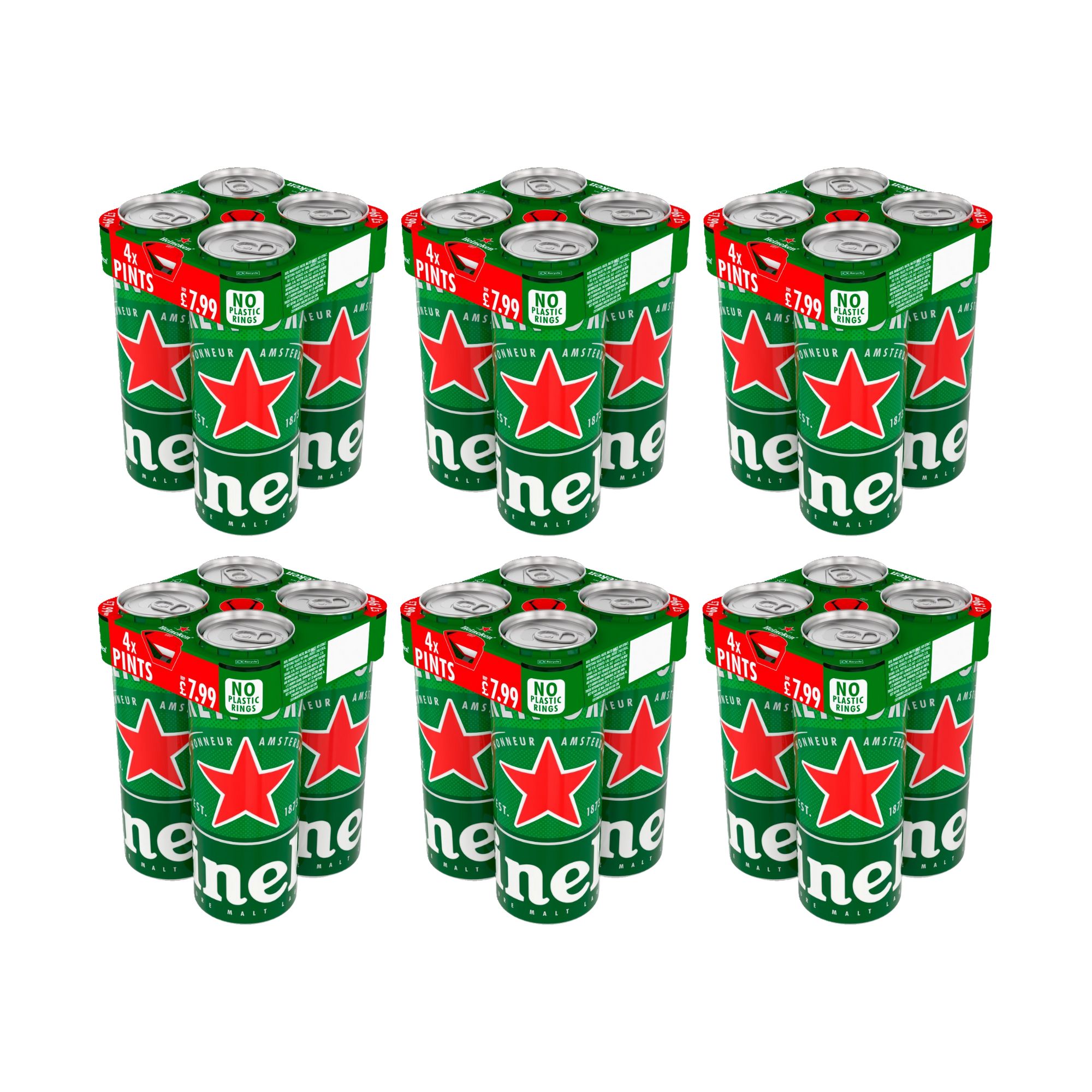 821587 Heineken Premium Lager Beer Pint Can 4 x 568ml - Image 1