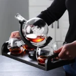 Vintage European High Borosilicate Glass Wine Decanter Set with Wooden Stand - Image 5