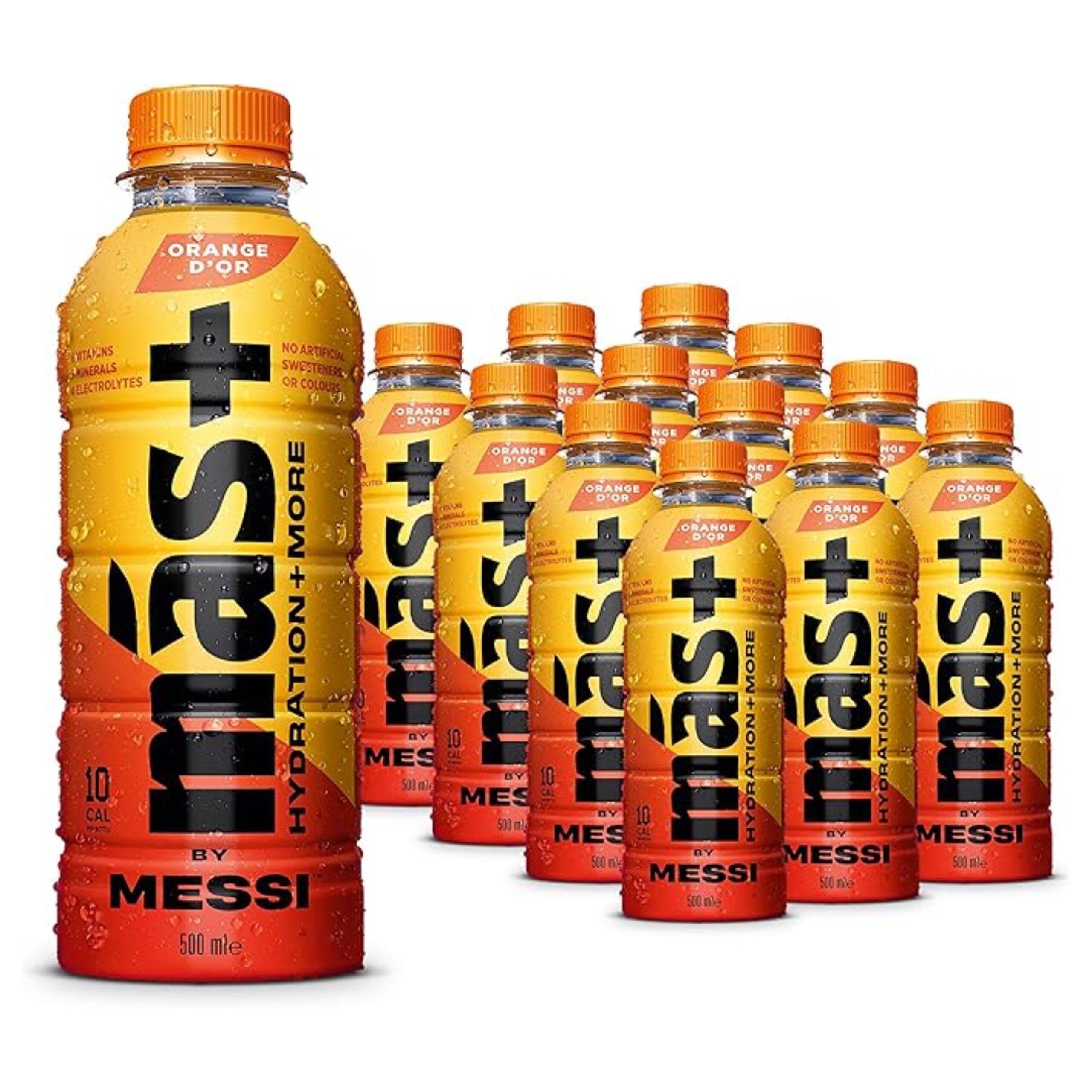_Mas-Orange1 MÁS+ by Messi Orange D'Or 12x500ml Bottles | Hydration Sports Drink with Electrolytes and Vitamins - Image 1